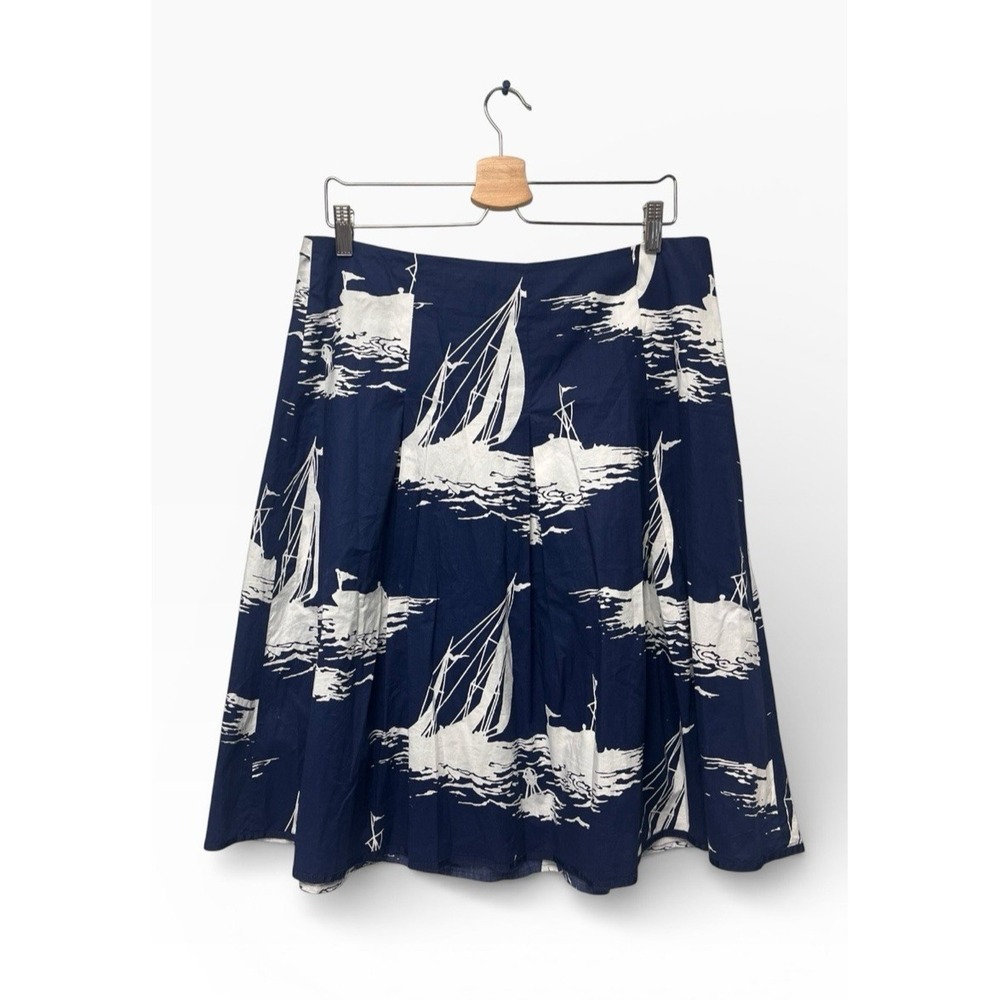 TALBOTS Skirt sz 12 Navy Nautical Preppy Coastal Old Money Sail‎ Boat Pleated